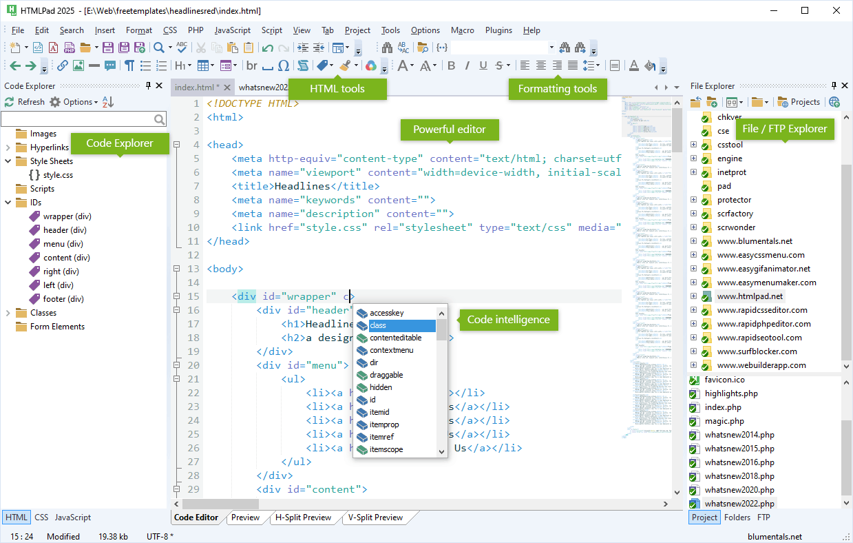 HTML, CSS, JavaScript editor screenshot